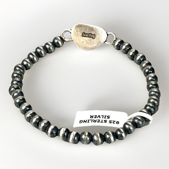 Native American Sterling Silver Pearl & Emerald Valley Turquoise Navajo Bracelet - Picture 9 of 13